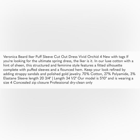 VERONICA BEARD EUC Aimee Puff sleeve cutout dress - Picture 9 of 9